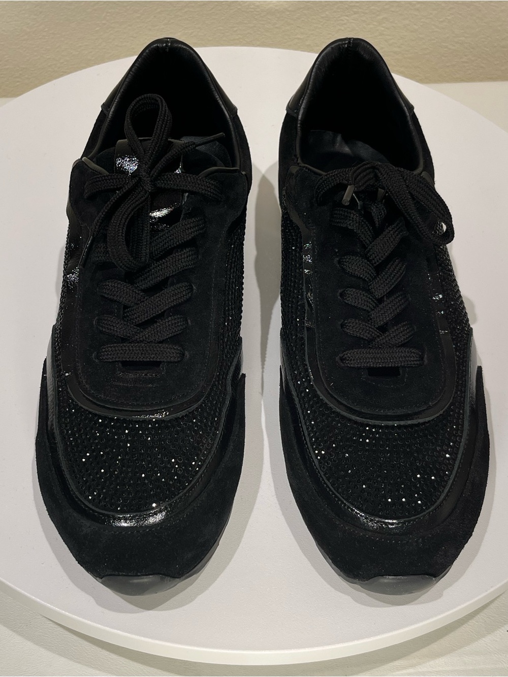 Luvishoes Bonia Black Rhinestone Crystal Suede Leather Sneakers NEW - Picture 3 of 9